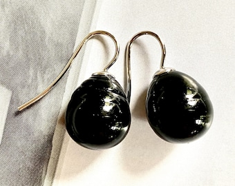 Pearl earrings classic baroque black/silver