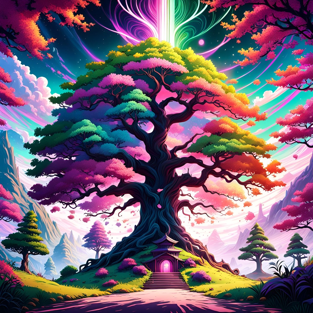 Enchanted Tree Door,psychedelic Colors,natureinspired,vibrant Wall Art