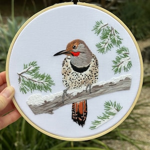 Northern (Snowy) Flicker Embroidery Kit, Complete Kit, Detailed Instructions