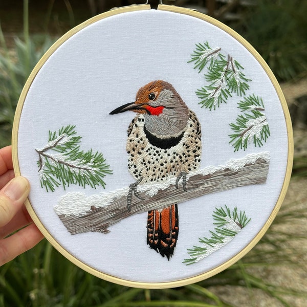 Northern (Snowy) Flicker Embroidery Kit, Complete Kit, Detailed Instructions