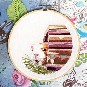 Guinea Pig Embroidery Kit: Hand-Crafted Pattern, 7&quot; Hoop