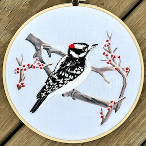 Embroidery Kit “Woodpecker&quot;, hand embroidery craft kit for adults, bird needlework