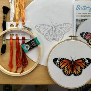 Butterfly Embroidery Kit, Complete Kit, Detailed Instructions, DMC Floss, DIY, 6 Hoop image 6