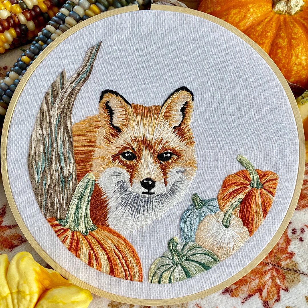 Fox Embroidery Kit, Complete Kit, Detailed Instructions, DMC Floss, DIY