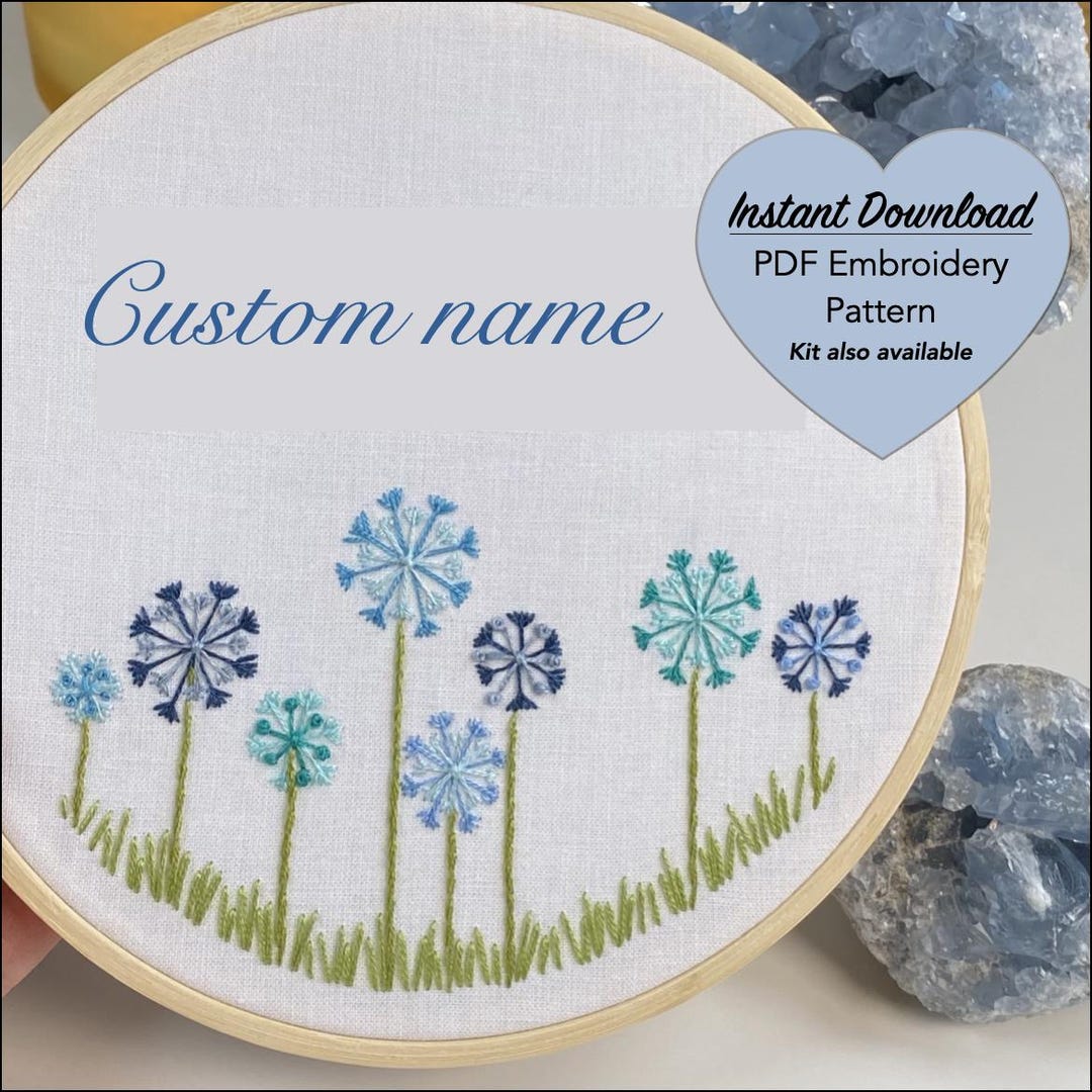 Custom Name Embroidery Pattern – Floral Dandelion Hoop Art (digital ...