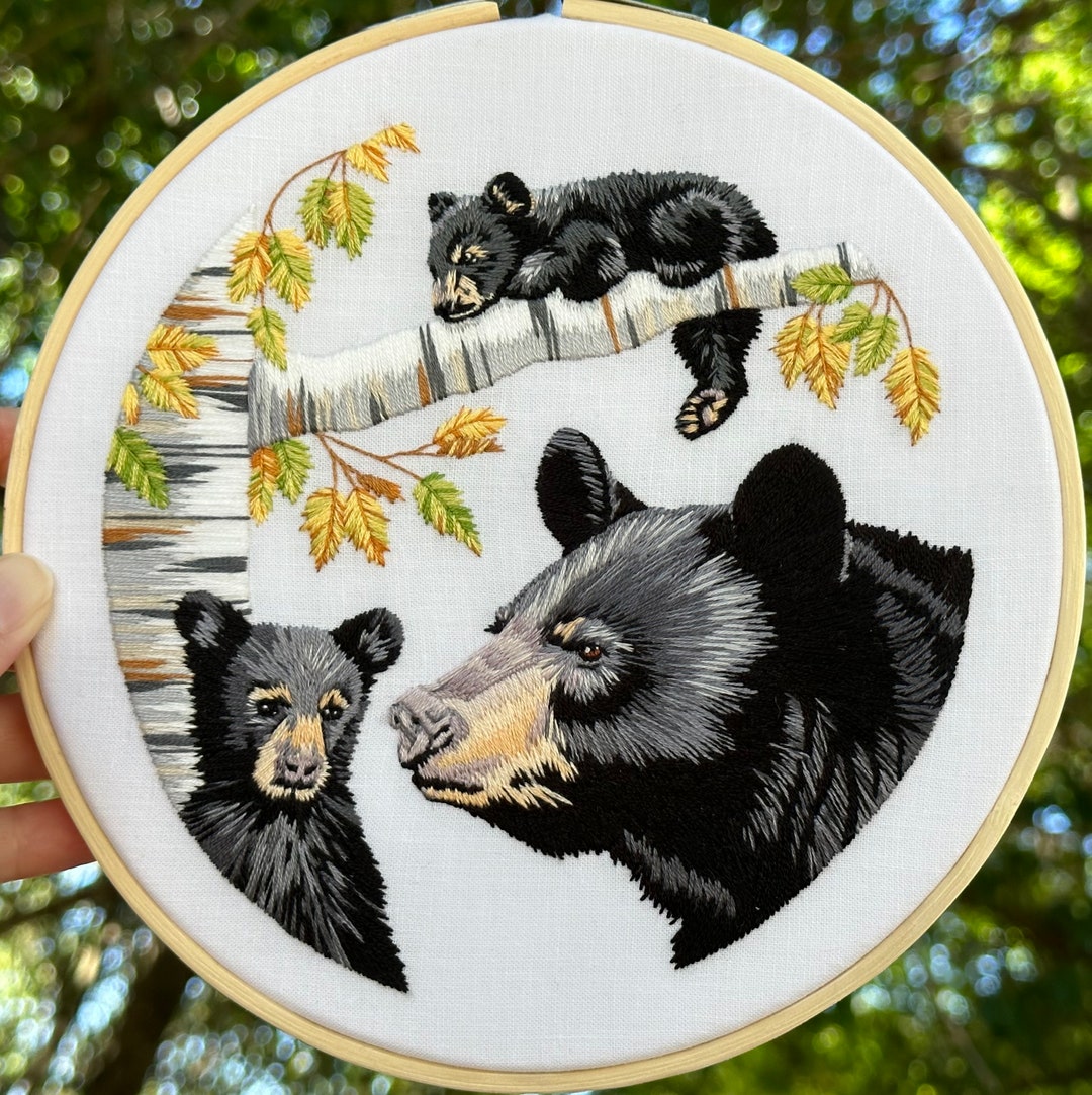 Bear Embroidery Kit, Complete Kit, Detailed Instructions, DMC Floss
