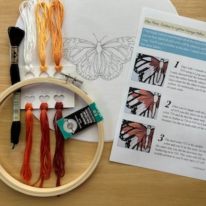 Butterfly Embroidery Kit, Complete Kit, Detailed Instructions, DMC Floss, DIY, 6 Hoop image 4