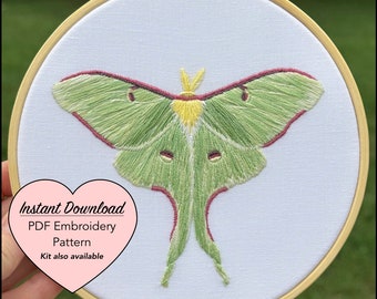 Moth Embroidery Pattern, Butterfly Embroidery Blueprint, Detailed Instructions, Stitch Guide, Instant Digital Download