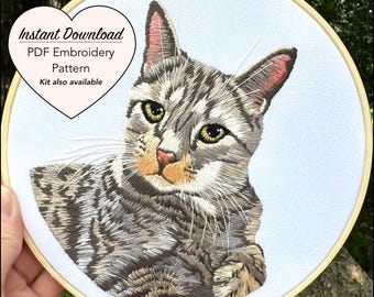 Cat Embroidery Pattern, Hand Embroidery Digital Download, Needlework Design