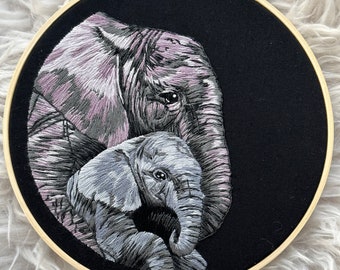 Elephant Embroidery Kit, Complete Kit, Detailed Instructions, DMC Floss, DIY