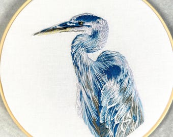 Kit per ricamo Airone Blu: disegno di uccello realizzato a mano