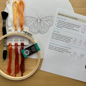 Butterfly Embroidery Kit, Complete Kit, Detailed Instructions, DMC Floss, DIY, 6 Hoop image 3