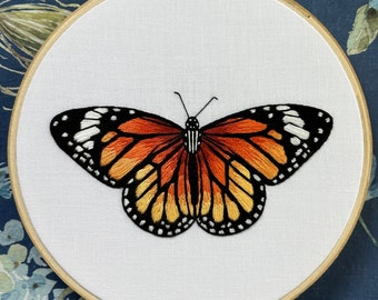 Butterfly Embroidery Kit, Complete Kit, Detailed Instructions, DMC Floss, DIY, 6" Hoop