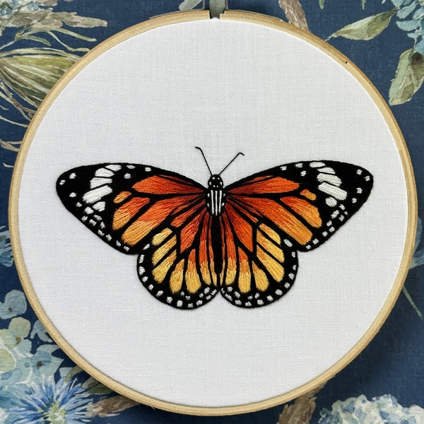 Butterfly Embroidery Kit, Complete Kit, Detailed Instructions, DMC Floss, DIY, 6" Hoop