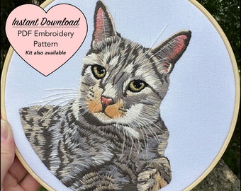 Cat Embroidery PDF Pattern, Embroidery Pattern Download, Detailed Instructions, Instant Digital Download