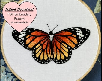 Butterfly Embroidery Pattern, Monarch Butterfly, Detailed Instructions, Stitch Guide, Instant Digital Download