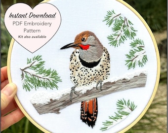 Flicker Bird Hand Embroidery Pattern: Detailed Stitch Guide (PDF Download)