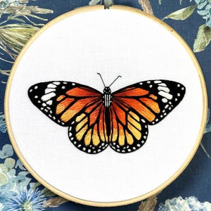 Butterfly Embroidery Kit, Complete Kit, Detailed Instructions, DMC Floss, DIY, 6&quot; Hoop