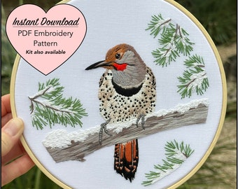 Flicker Bird Embroidery PDF Pattern, Embroidery Digital Download, Detailed Instructions, Instant Digital Download