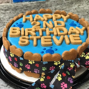 Paw Print & Bone Dog Cake, Happy Birthday Cake, Welcome Home Dog Cake - Dog Treats, Gotcha Day Cake - Pick your ribbon
