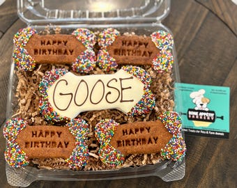 Customized Personalized Happy Birthday Dog Treats Gift Box, Bones, cookies, gifts Peanut butter Unique birthday gift