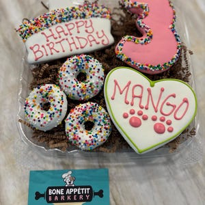 Customized Personalized Dog Treat Box Custom Happy Birthday Cake Cookie Gotcha Day Bones, donuts, Age Number, Name Heart Treats, Gift