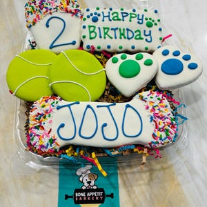 Deluxe Customized Personalized Treat Box w/ Card - Dog Happy Birthday gotcha day cookies cupcake - bones, dog Birthday cakes treats