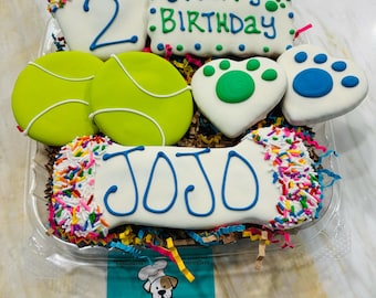 Deluxe Customized Personalized Treat Box w/ Card - Dog Happy Birthday gotcha day cookies cupcake - bones, dog Birthday cakes treats