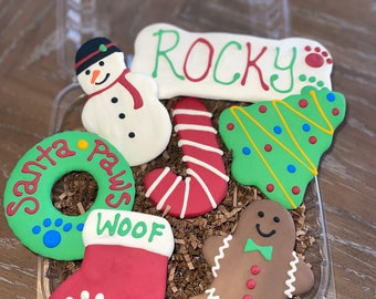 Ultimate Deluxe Personalized Christmas Dog Treat gift Box Gourmet Baked to order Dog Cookies -  tree wreath Snowman gingerbread man treats