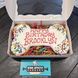 Jumbo Large Personalized Dog Happy Birthday Gotcha Day Treat Gift Box Gourmet Baked to order Cookies - Unique gifts Pups Name Bone