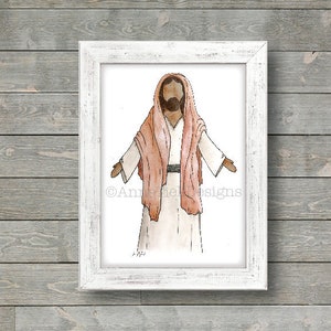 Red Watercolor Jesus Christ: faceless, hand-painted, authentic, darker skin, varieties, Easter, Christmas, Christian