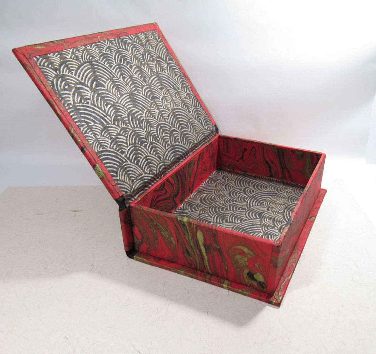Handmade Treasure Box With Marbelized Paper in Red Gold and Etsy