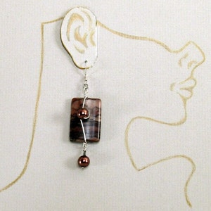 Earth Tones of Picture Jasper Rectangular Pillow Beads with Sterling Silver Wire Wrap and Bronze Pearls
