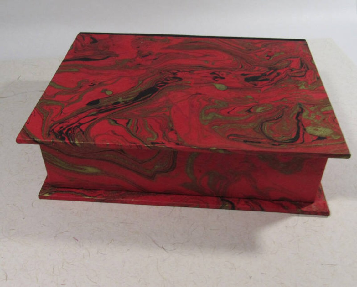 Handmade Treasure Box With Marbelized Paper in Red Gold and Etsy