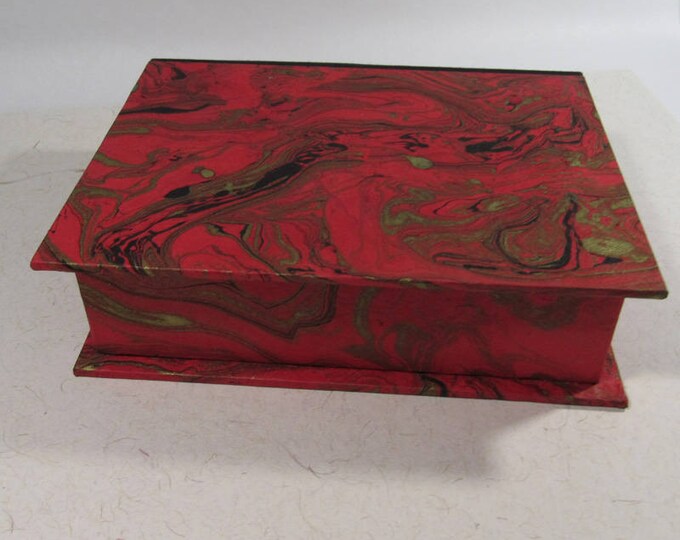 Handmade Treasure Box With Marbelized Paper in Red, Gold and Black for ...