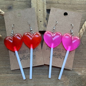 Valentine’s Day Heart Lollipop Earrings, Valentine’s Day Earrings, Valentine’s Day Suckers, Heart Earrings