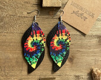 10 pcs - Great for Light Earrings or Dangles! 2.8 Black Faux Leather Dangle Charms Pendants Triple Layer 71mm Leaf