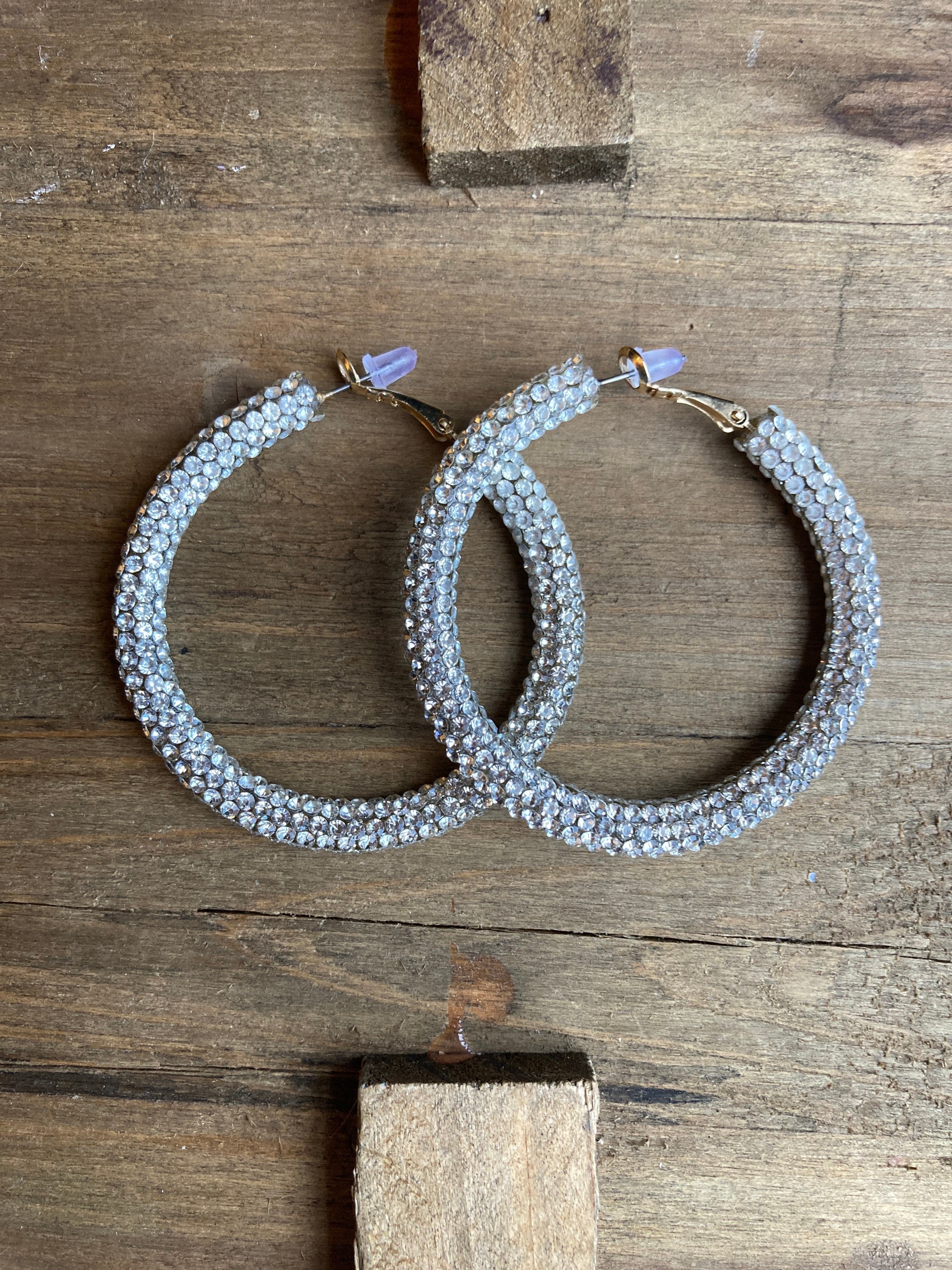 2 Inch White Rhinestone Hoop Earrings Hoop Earrings Etsy