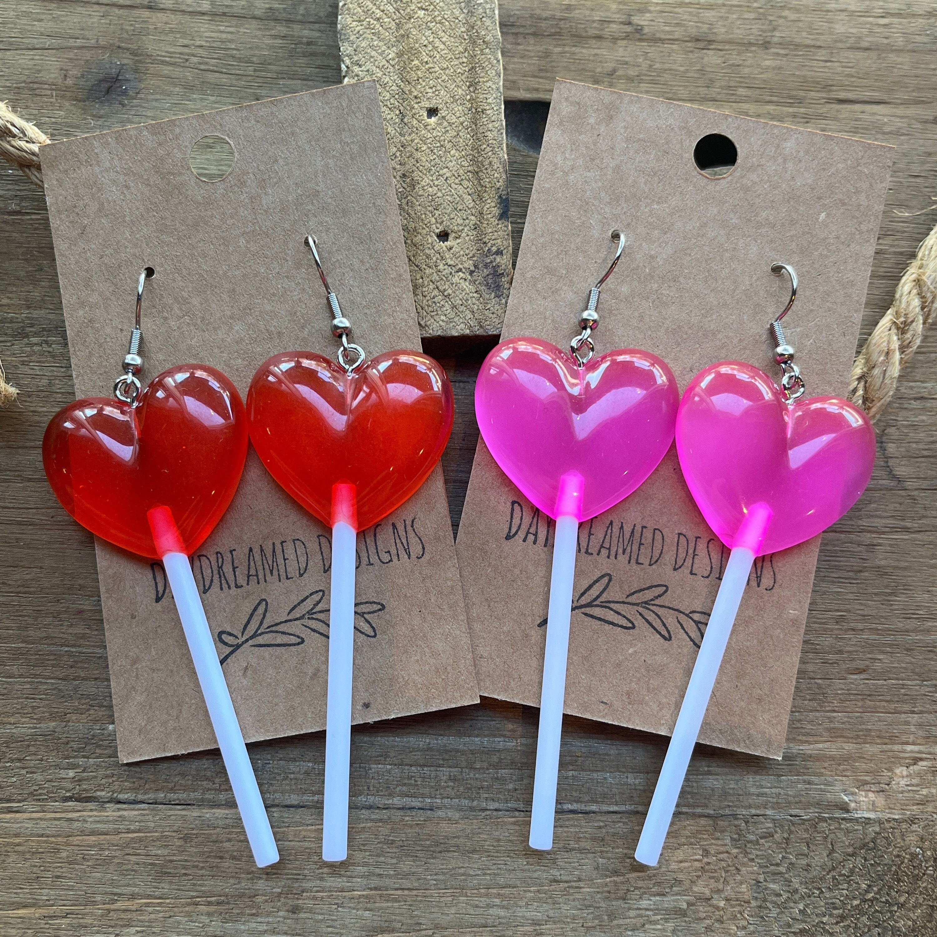 Valentine s Day Heart Lollipop Earrings Valentine s Day Earrings Valentine s Day Suckers Heart Earrings