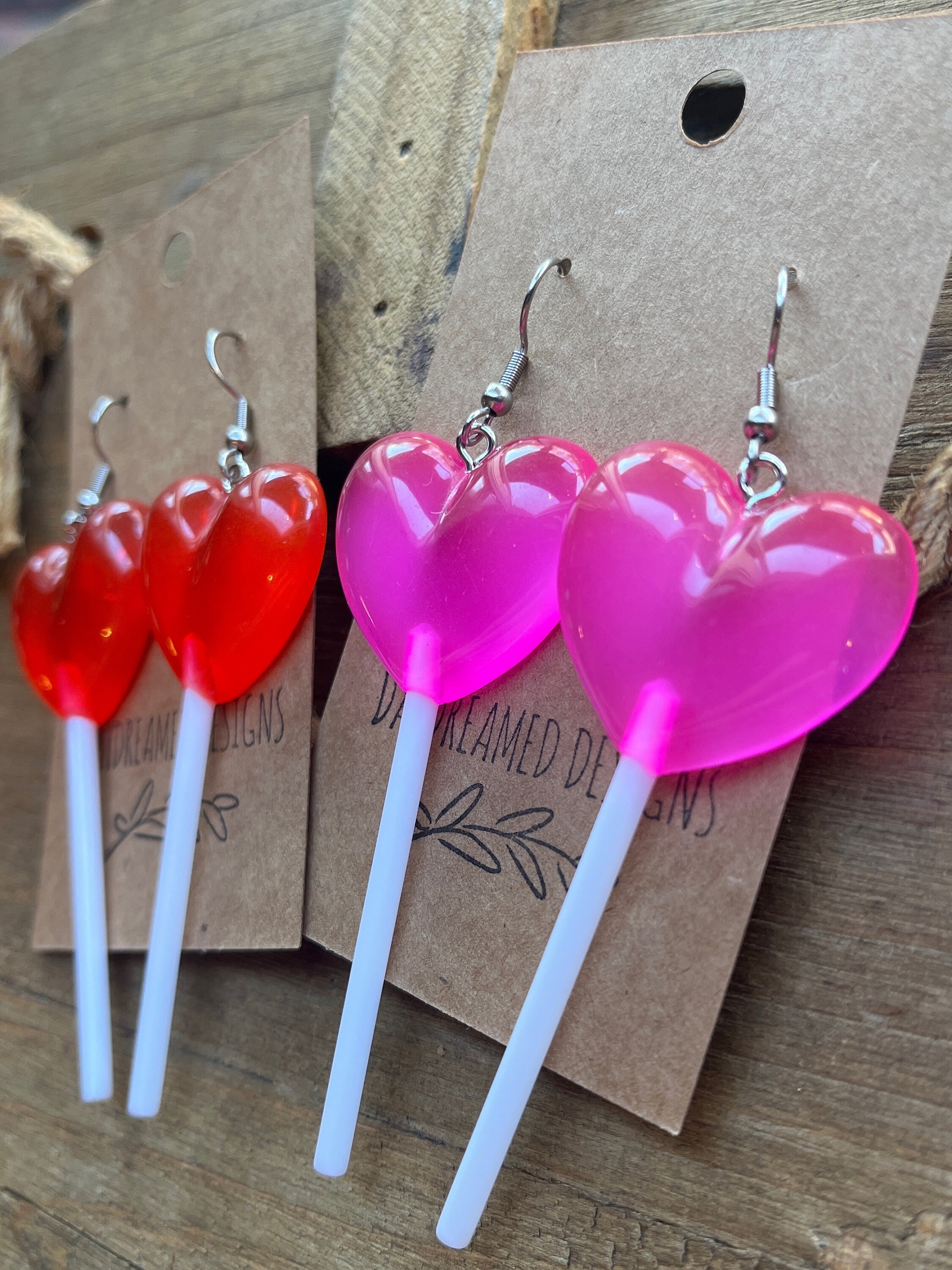 Valentine’s Day Heart Lollipop Earrings, Valentine’s Day Earrings, Valentine’s Day Suckers, Heart Earrings