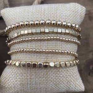 5 Piece Silver or Gold Beaded Bracelets, Silver Beaded Bracelets, Bracelet Set, Stackable Bracelets