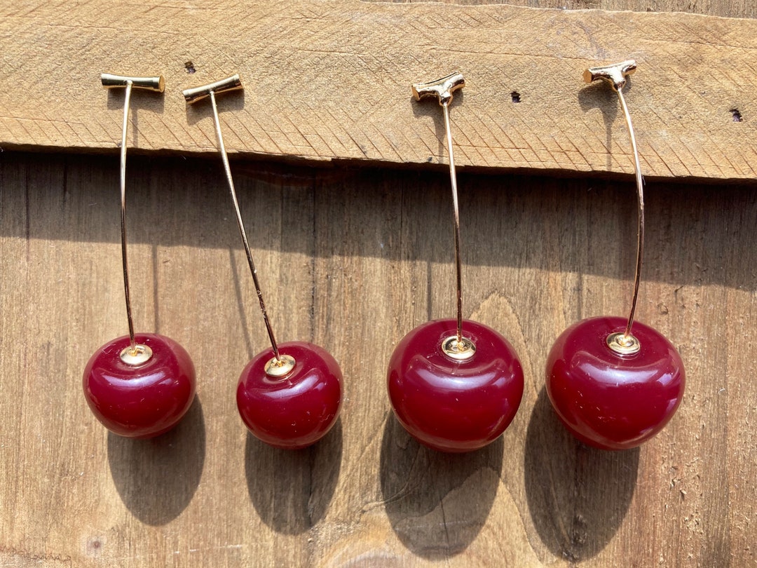 Cherry Earrings Fruit Earrings Red Earrings Sweet Earrings Etsy