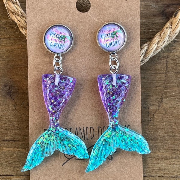 12mm Mermaid Kisses and Starfish Wishes Earrings, Mermaid Earrings, Summer Earrings, Fishtail Earrings