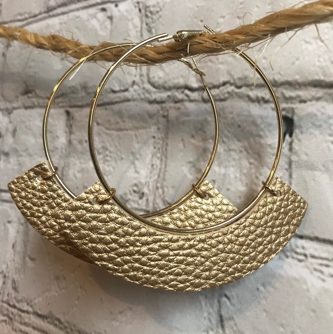Gold Faux Leather Hoop Earrings Etsy