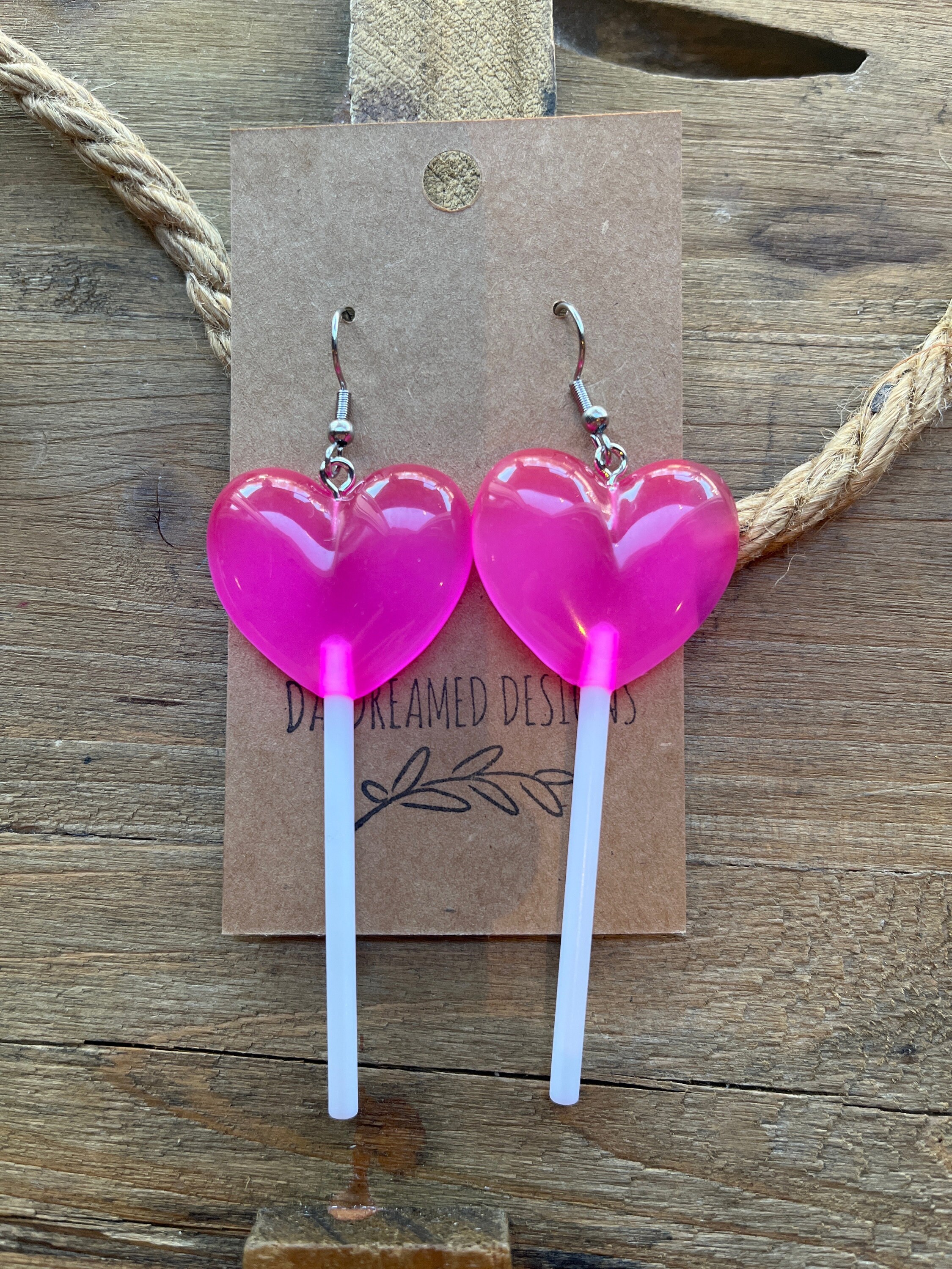 Valentine’s Day Heart Lollipop Earrings, Valentine’s Day Earrings, Valentine’s Day Suckers, Heart Earrings