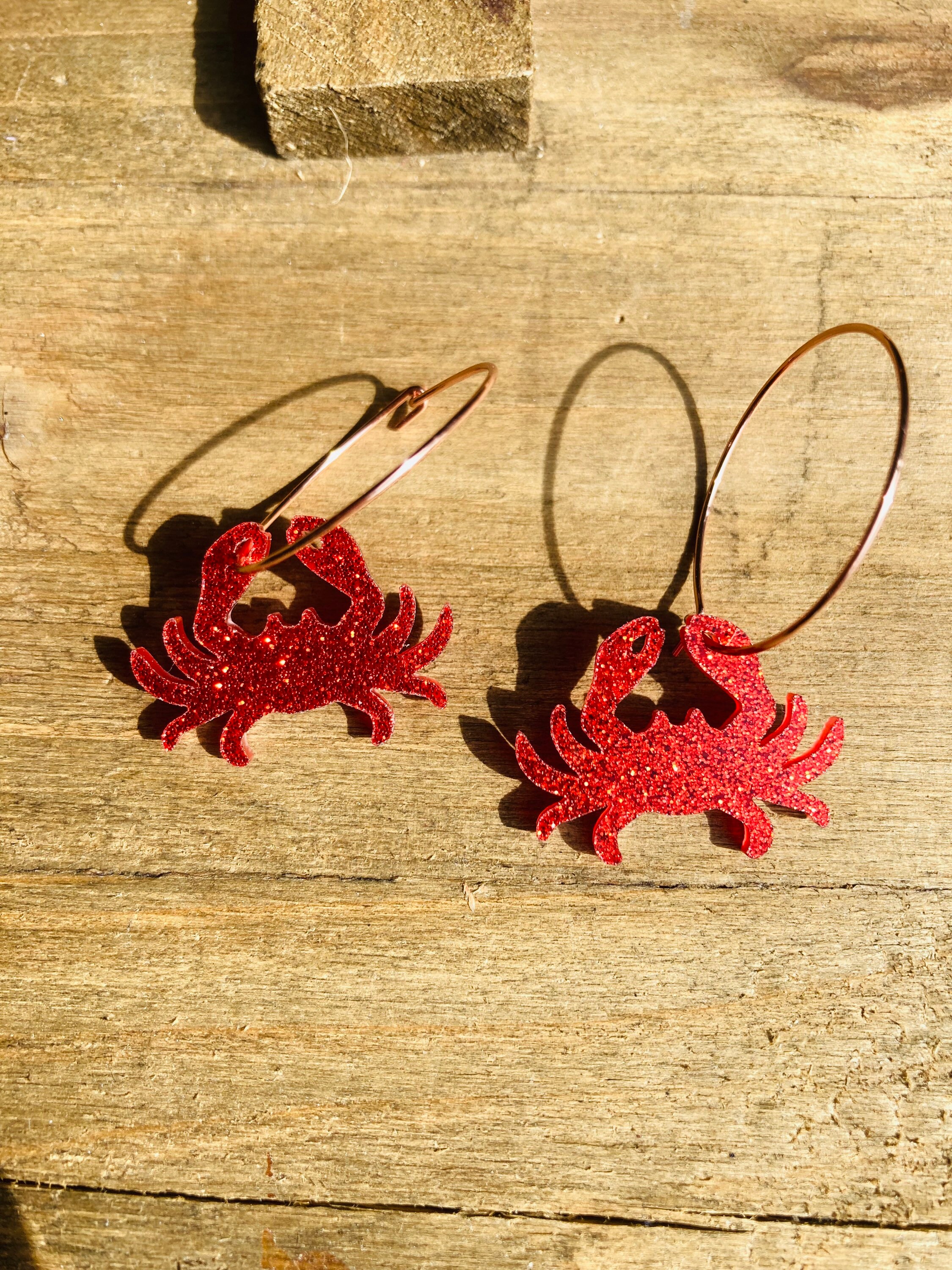 Acrylic Glitter Crabs on Rose Gold Hoop Earrings Crab Etsy