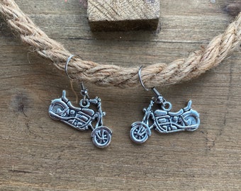 Silver Motorcycle Earrings, Harley Earrings, Biker Earrings