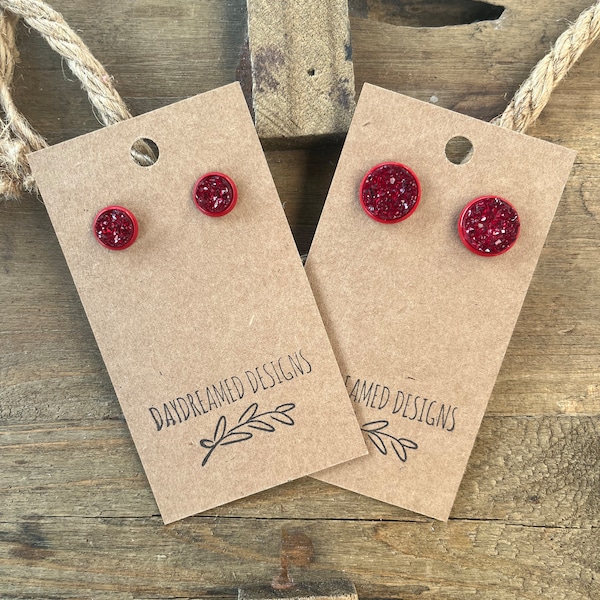 Red Resin Druzy Stud Earrings 8mm or 12mm, Faux Druzy Studs, Red Studs, Red Earrings