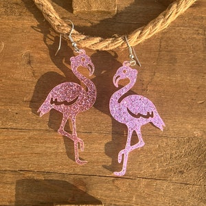 Acrylic Pink Glitter Flamingo Earrings, Flamingo Earrings, Summer Earrings, Florida Earrings, Tropical Earrings, Pink Earrings