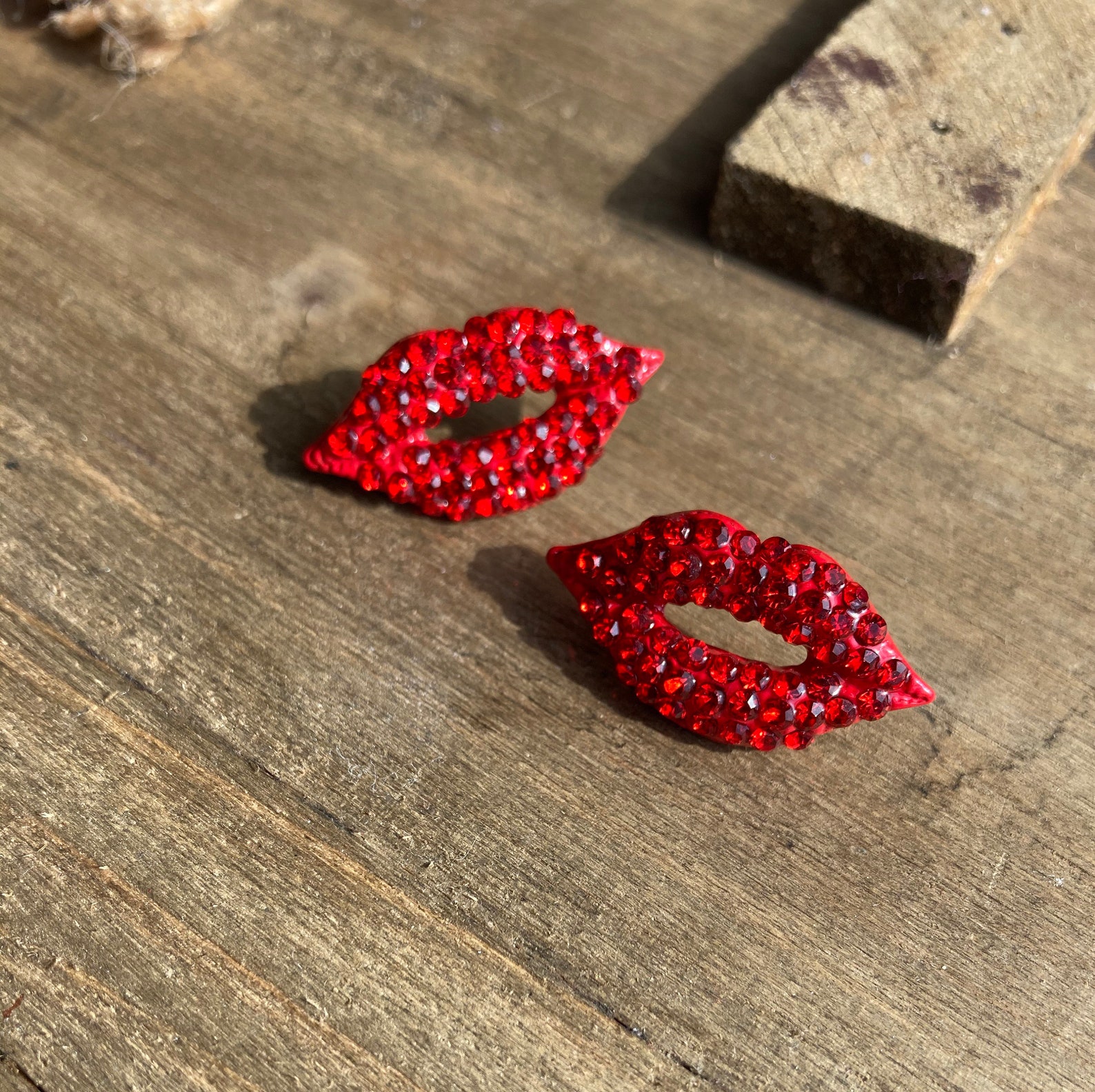 Rhinestone Red Lip Stud Earrings Lip Earrings Red Lips Red Etsy